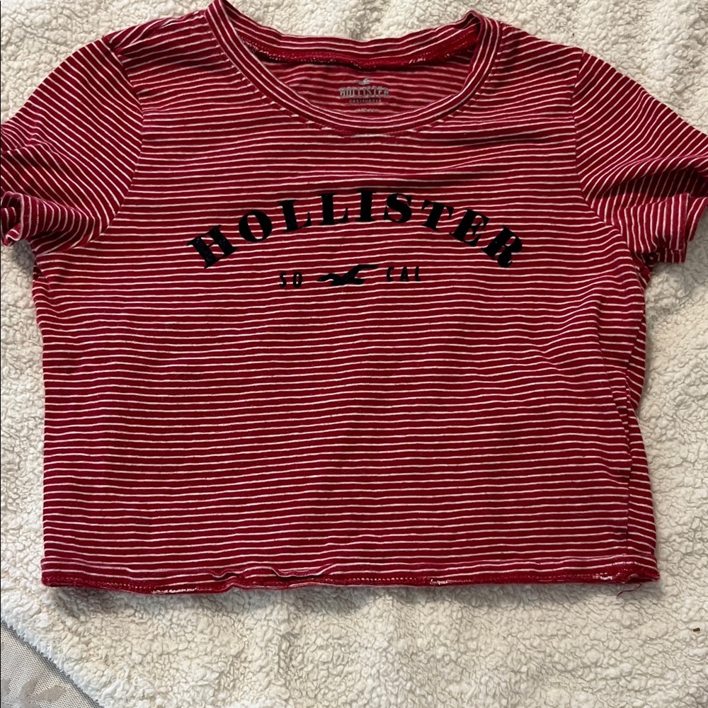 Hollister Women's Red Striped Top Baby Tee